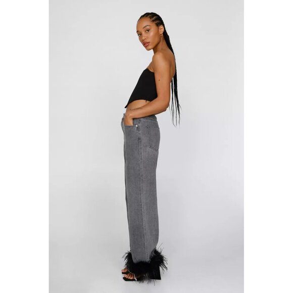 NWT Nasty Gal Washed Black / Gray Feather Hem Straight Leg Jeans sz 8 - Picture 10 of 12